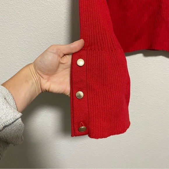 Maeve by Anthropologie Red V-Neck Trumpet Sleeve Sweater - Picture 3 of 11